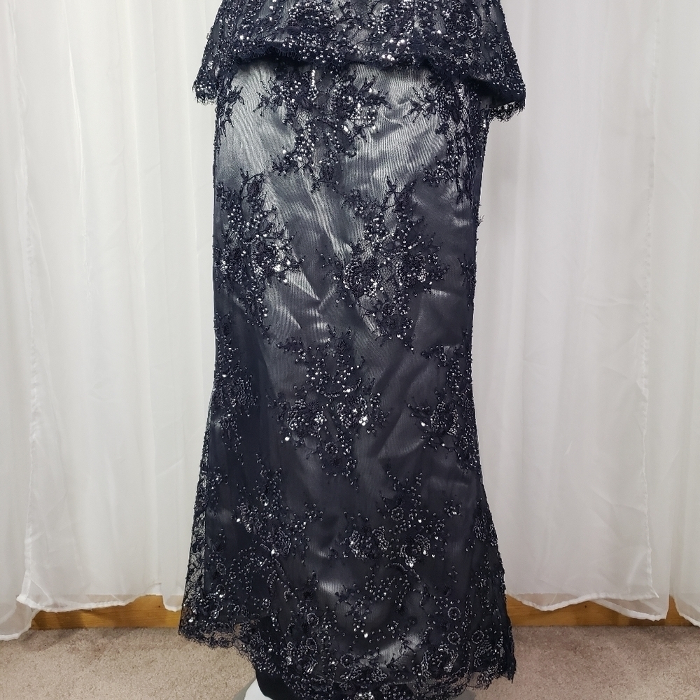 Tina di Martino silver gray and black beaded floral gown - Picture 3 of 7